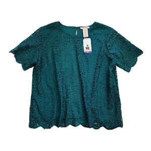 Philosophy Teal Lace Scalloped Blouse XXL